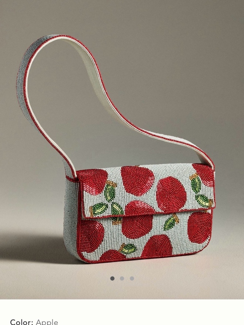 NWT new Anthropologie Fiona Beaded shoulder bag Apple blue red food drink purse